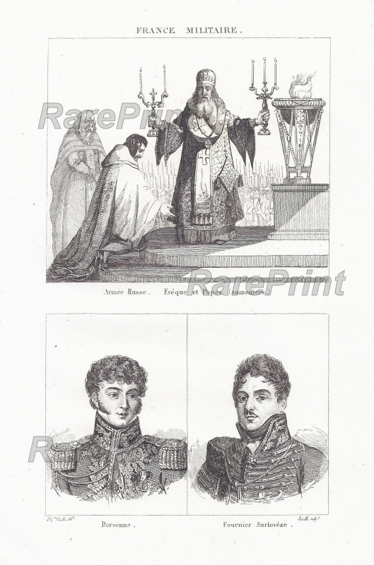 Russian Army Bishop and Pope — engraving — &nbsp; "Armee Russe&nbsp; &nbsp;Eveque et Popes (aumoniers)"&nbsp;&nbsp; Russian Army Bishop and Pope (chaplains). ...