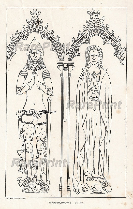 Monumental brasses of Gloucestershire — engraving — &nbsp; "Monuments" Monumental brasses of Gloucestershire. "The Antiquities of England and Wales: being A Colle...