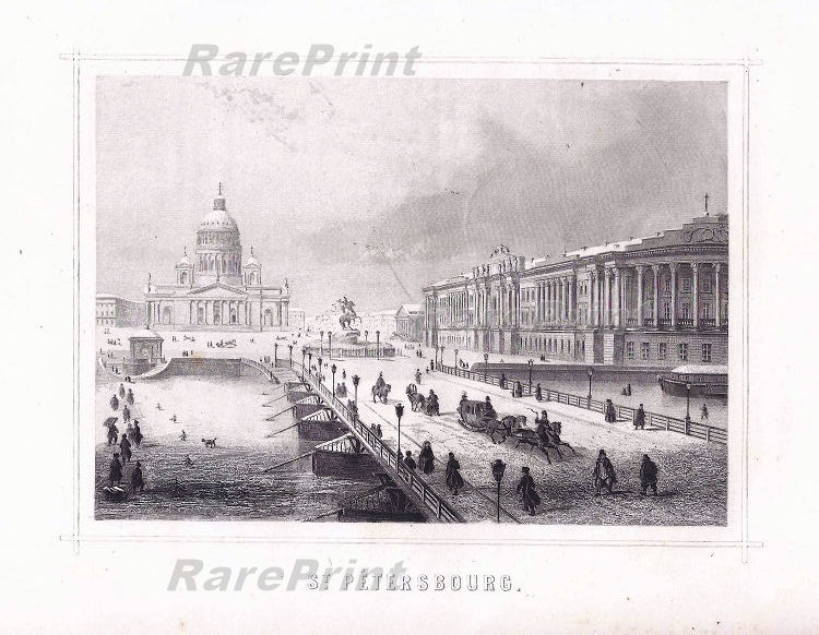 View of the Senate and St. Isaac's Cathedral — engraving — &nbsp; "Saint Petersburg View of the Senate and St. Isaac's Cathedral". &nbsp; In the foreground is the St. Isa...