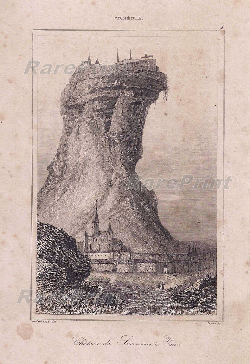 View of the castle of Semiramis — engraving — &nbsp; 'Chateau de Semiramis a Van'. Antique copper engraving. Armenia. View of the Babylon Castle, the fortress on t...