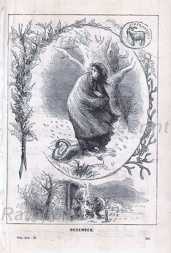 December — engraving — &nbsp; 'DECEMBER'. Antique woodcut from a vintage American women's fashion magazine from the 19th century. &nbsp;...