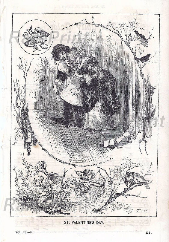 St. Valentine's day — engraving — &nbsp; 'ST. VALENTINE'S DAY'. Antique woodcut from a vintage American women's fashion magazine from the 19th ...