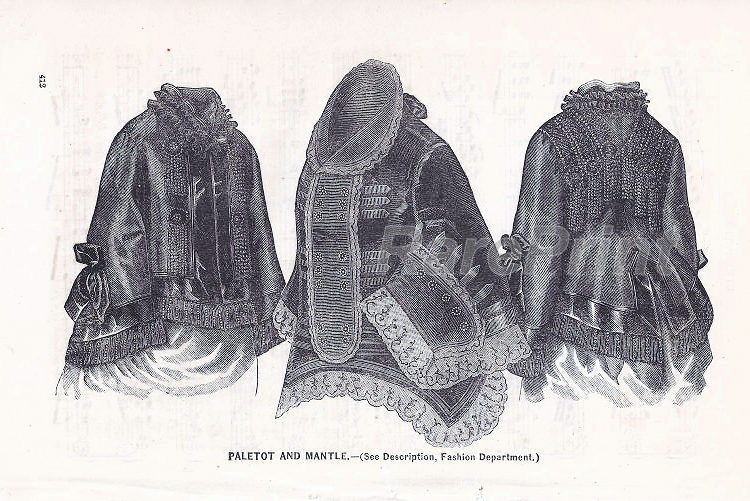 Vintage Coat - mantle — engraving — &nbsp; 'PALETOT AND MANTLE'. ( Description, Fashion Department.) &nbsp; Vintage fashionable women's outerwear. Co...