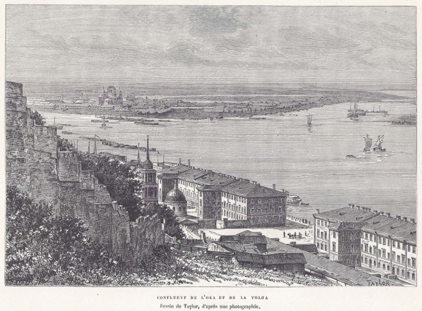 The confluence of the Oka and Volga rivers