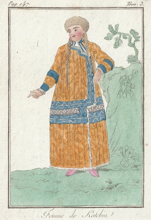 Kachin woman — engraving — &nbsp; Kachin woman. "Femme de Katchin". Antique copper engraving from a book "Costumes Civils Actuels de Tous...