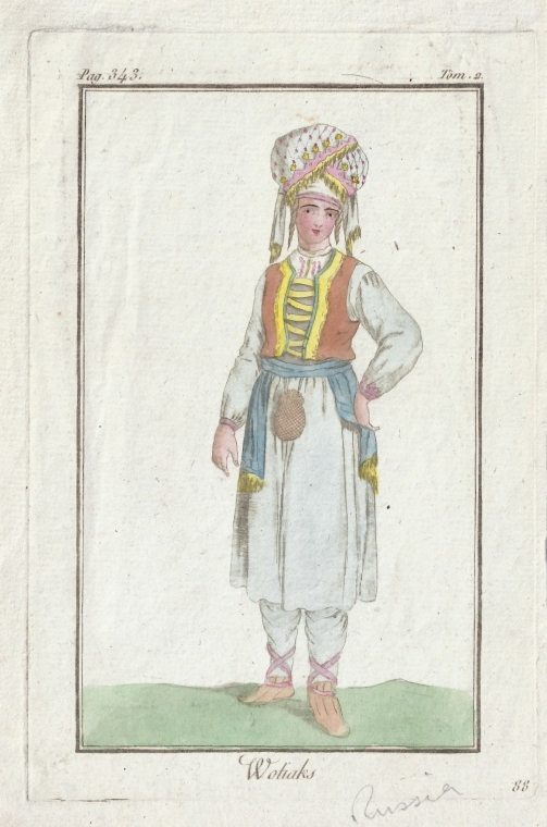 Wotiaks — engraving — &nbsp; "Wotiaks" Antique copper engraving from a book "Costumes Civils Actuels de Tous Les Peuples Connus, Des...