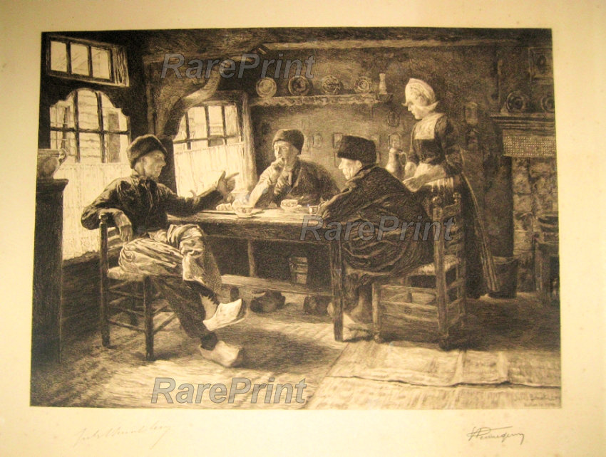 At the Good Hope cabaret — engraving — &nbsp; "Au cabaret de la Bonne-Esperance, Hollande" At the Good Hope cabaret,&nbsp;antique etching after painting b...