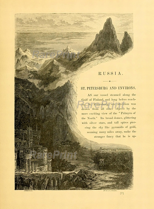 Russia, St. Petersburg and Environs — engraving — &nbsp; 'Russia, St. Petersburg and Environs'. Sheet from a book 'Voyages and travels or scenes in many lands'...