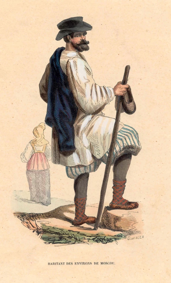 Man from Moscow region — engraving — 'Habitant des environs de Moscou'. Man from Moscow region.&nbsp;Russian types. &nbsp; Technique, Material:&nbsp; Lith...