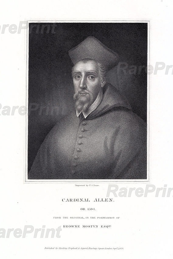 William Allen — engraving — &nbsp; Cardinal Allen. &nbsp; William Allen, (1532 - 1594), English-born Roman Catholic cardinal and scholar who supervised t...
