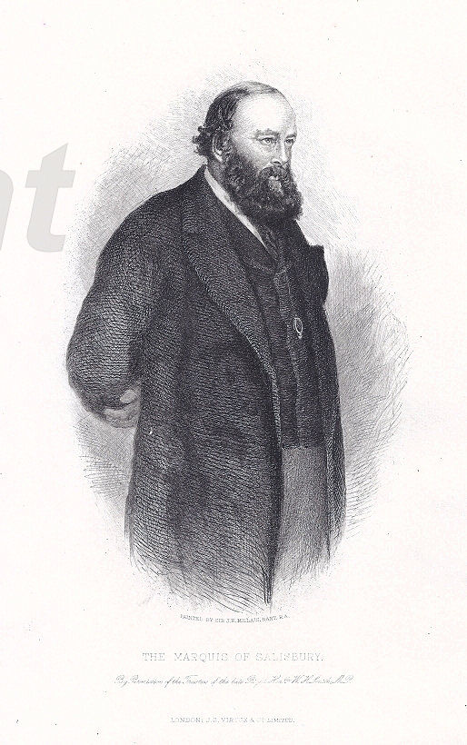 Robert Gascoyne-Cecil — engraving — &nbsp; "The Marquis of Salisbury" Lord Salisbury, British statesman, 1896. Robert Gascoyne-Cecil (1830-1903) was Co...
