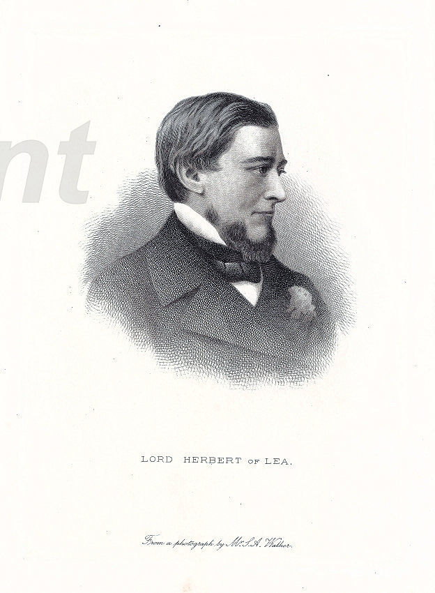 Sydney Herbert — engraving — &nbsp; "Lord Herbert of LEA" &nbsp;Sydney Herbert, 1st Baron Herbert of Lea (1810-1861), was English statesman. He ...