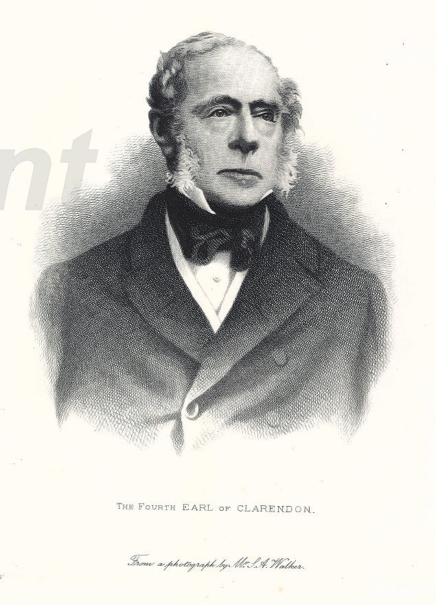 George Villiers — engraving — &nbsp; "The Fourth Earl of Clarendon" George William Frederick Villiers (1800-1870), the 4th Earl of Clarendon was ...