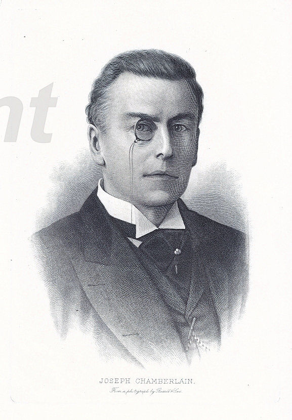 Joseph Chamberlain — engraving — &nbsp; "Joseph Chamberlain" Joseph Chamberlain, (1836 - 1914), British businessman, social reformer, radical politi...
