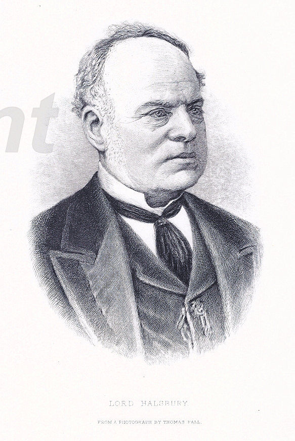 Hardinge Giffard — engraving — &nbsp; "Lord Halsbury" &nbsp; Hardinge Stanley Giffard, 1st Earl of Halsbury (1823-1921) was a leading British barr...