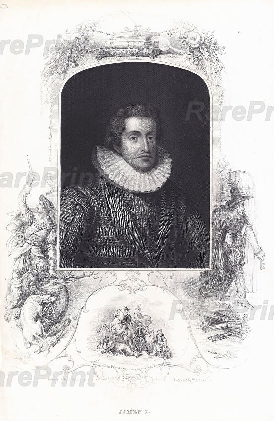 James I — engraving — &nbsp; "James I " &nbsp; James VI and I (James Charles Stuart; 1566 - 1625) was King of Scotland as James VI from 2...