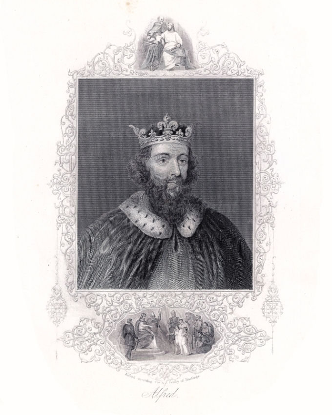 King Alfred the Grea — engraving — &nbsp; "Alfred" King Alfred the Great (849-899) on engraving from the 1800s. King of the Anglo-Saxon kingdom of Wes...