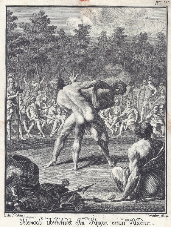 Telemachus defeats a Rhodian in battle