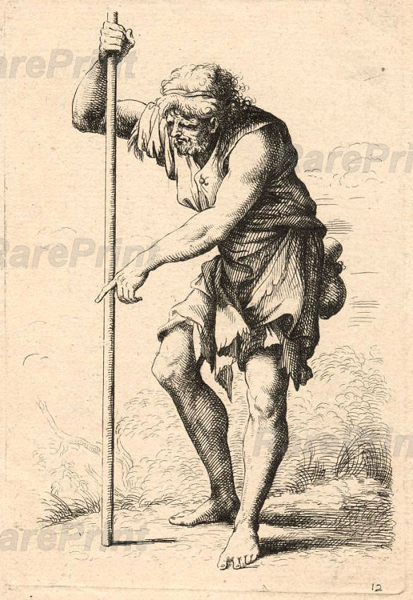 Peasant with Staff — engraving — &nbsp; Peasant with Staff, copy in reverse after the etching by Salvator Rosa from the series Figurine. &nbsp; Technique, Mat...