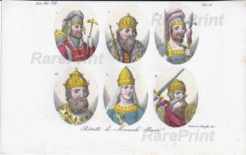 House of Rurikovich — engraving — &nbsp; "Ritratti di Monarchi Russie" &nbsp; Rurikovich, princely, grand-ducal, later also the royal family of the d...