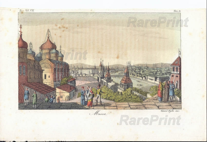Moscow city view — engraving — &nbsp; "Mosca" Moscow, city view. &nbsp; Capital of Russia, Date of foundation: 1147. The name of the city comes fr...