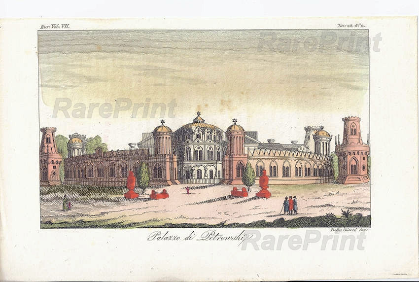 Petrovsky Palace — engraving — &nbsp; "Palazzo di Petrovski" &nbsp; View of Petrovsky Palace, Moscow, built for Catherine the Great and designed b...