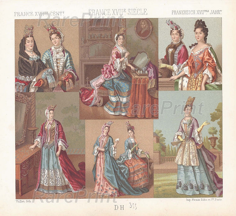 Women's dresses, XVII century — engraving — &nbsp; 'France&nbsp; XVII siecle'. France XVII century. Fashionable women's dresses. &nbsp; Technique, Material:&...