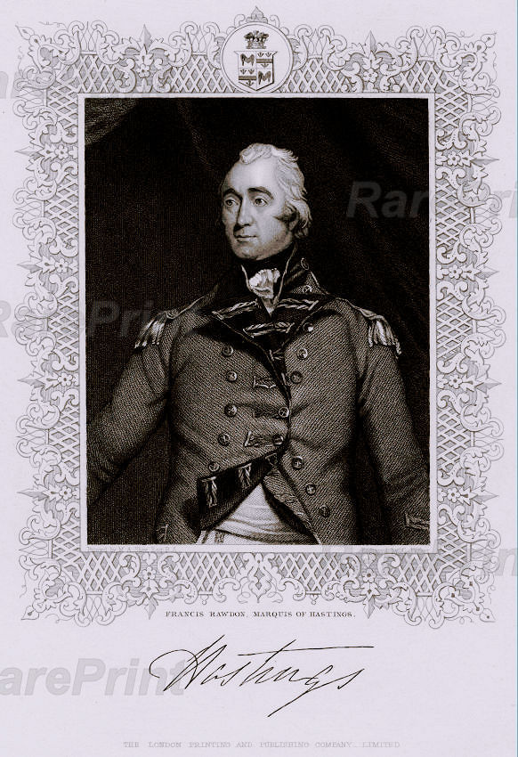Francis Rawdon-Hastings — engraving — &nbsp; 'Francis Rawdon, Marquess of Hastings'. &nbsp; Francis Rawdon-Hastings, 1st Marquess of Hastings (1754-1826). ...