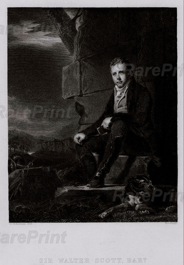 Walter Scott — engraving — &nbsp; "Sir Walter Scott" Sir Walter Scott, engraved by John Horsburgh after Sir Henry Raeburn (1837). &nbsp; Horsb...
