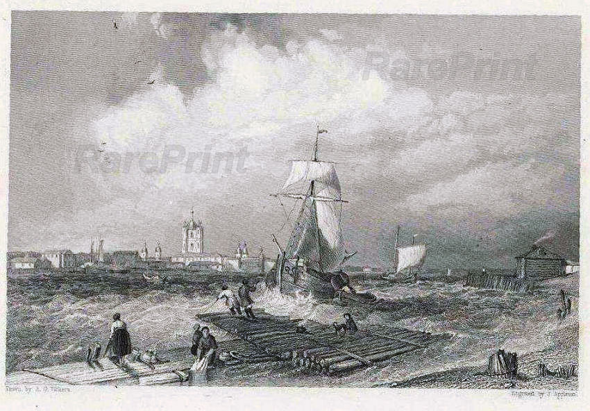 The Smolnoi Convent, from the Neva — engraving — &nbsp; "The Smolnoi Convent, from the Neva, St.Petersburg" Engraving from the book "Russia Illustrated", ...