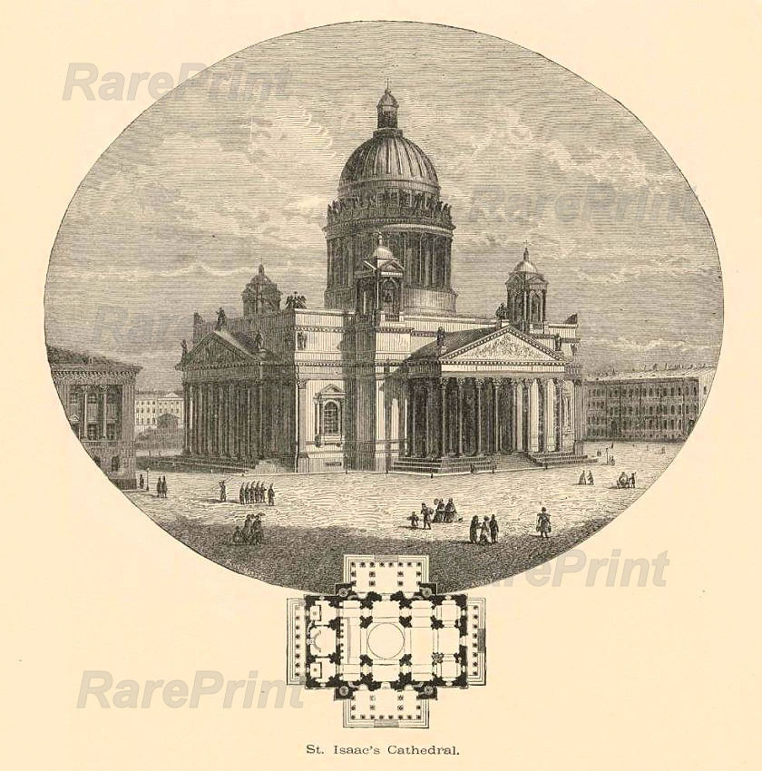 Saint Isaac's Cathedral — engraving — &nbsp; "Saint Isaac's Cathedral" &nbsp; Fourth, modern cathedral building. Construction began in 1818, designed...