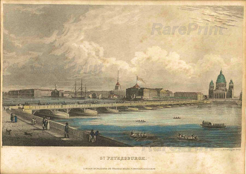 Embankment view of the Admiralty — engraving — &nbsp; Petersburg, embankment of the Neva River, view of the Admiralty. &nbsp; In the foreground of the engraving is the floa...